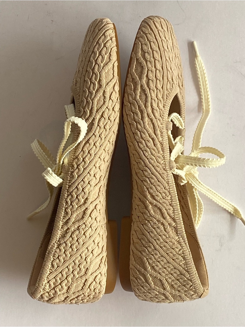 NWOB VIVAIA Cable Knit Lace-Up Ballet Flat Beige EU 39 US 8.5 Square Toe Comfort - Picture 6 of 13